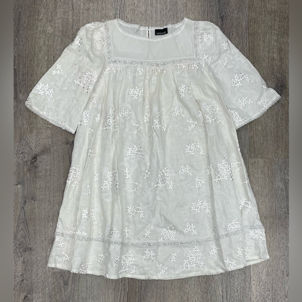 Ermanno Scervino White Linen Embroidered Dress